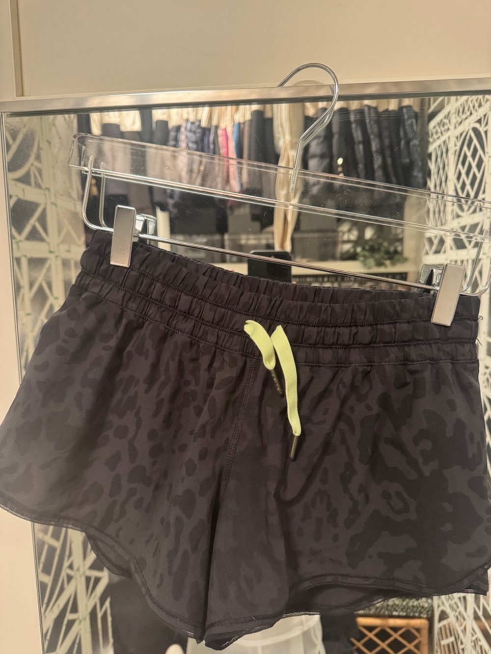 Women’s Black Leopard Print Active Shorts with Neon Drawstring